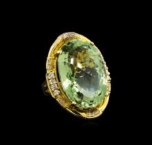 14KT Yellow Gold 27.45 ctw Green Quartz and Diamond Ring