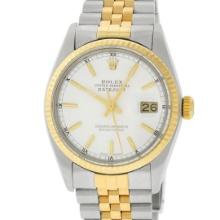 Rolex Mens Silver Index 2T Yellow Gold And Steel Datejust Wristwatch 36MM