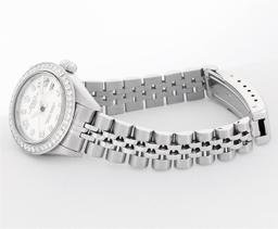 Rolex Ladies Quickset Stainless Steel White Arabic Dial Diamond Bezel Wristwatch