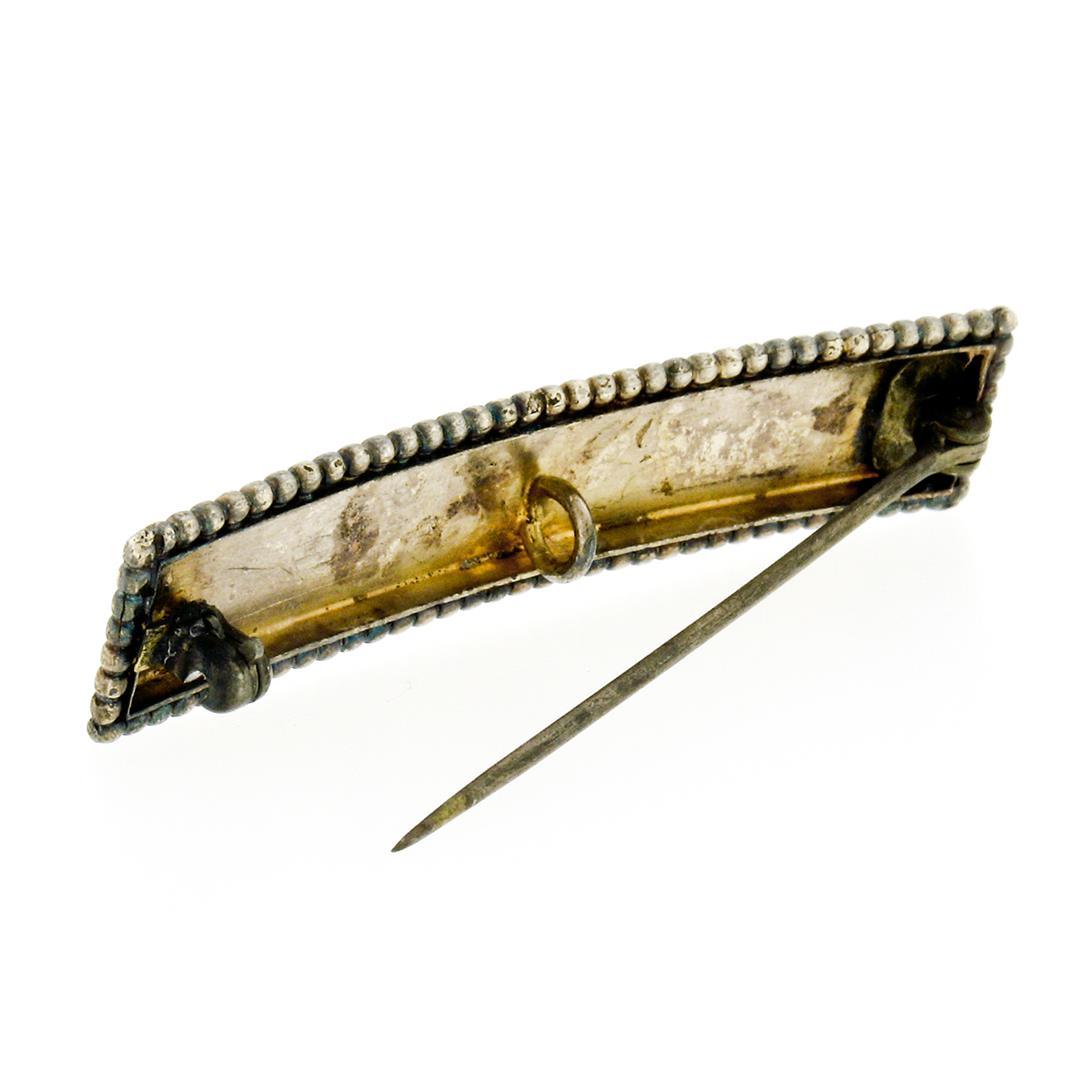 Antique 14K Gold Hand-Engraved Bird & Floral Work Beaded Frame Bar Pin Brooch