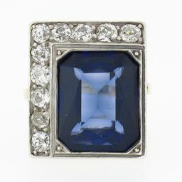 Antique 18K TT Gold Bezel Blue Stone 1.1 ctw Old Mine Cut Diamond Platter Ring