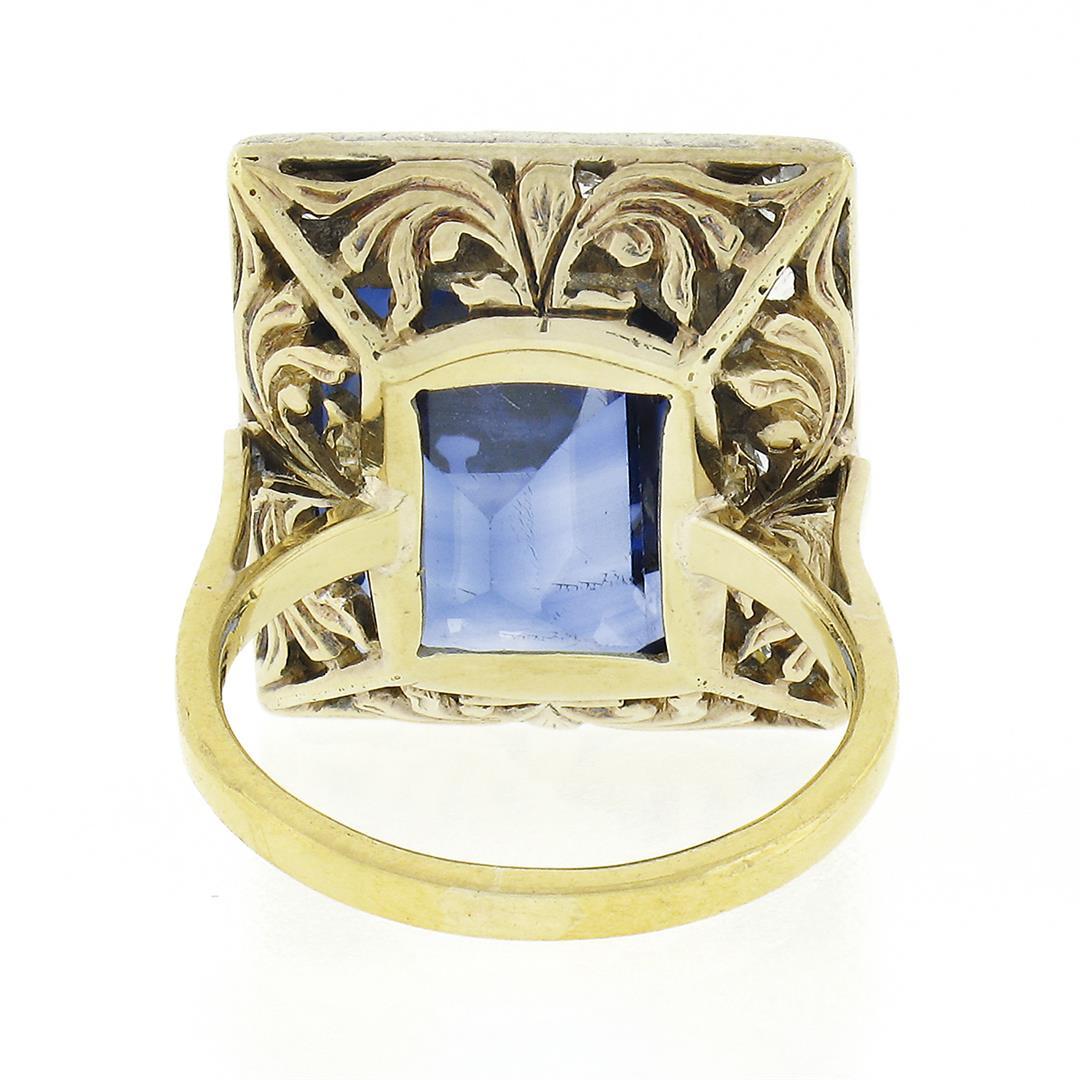 Antique 18K TT Gold Bezel Blue Stone 1.1 ctw Old Mine Cut Diamond Platter Ring