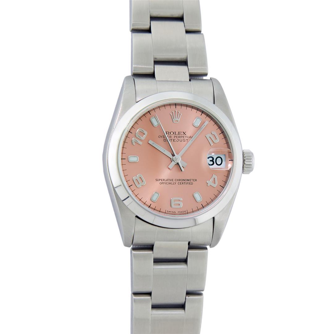 Rolex Ladies Midsize 31MM Salmon Roman Smooth Bezel Datejust Wristwatch