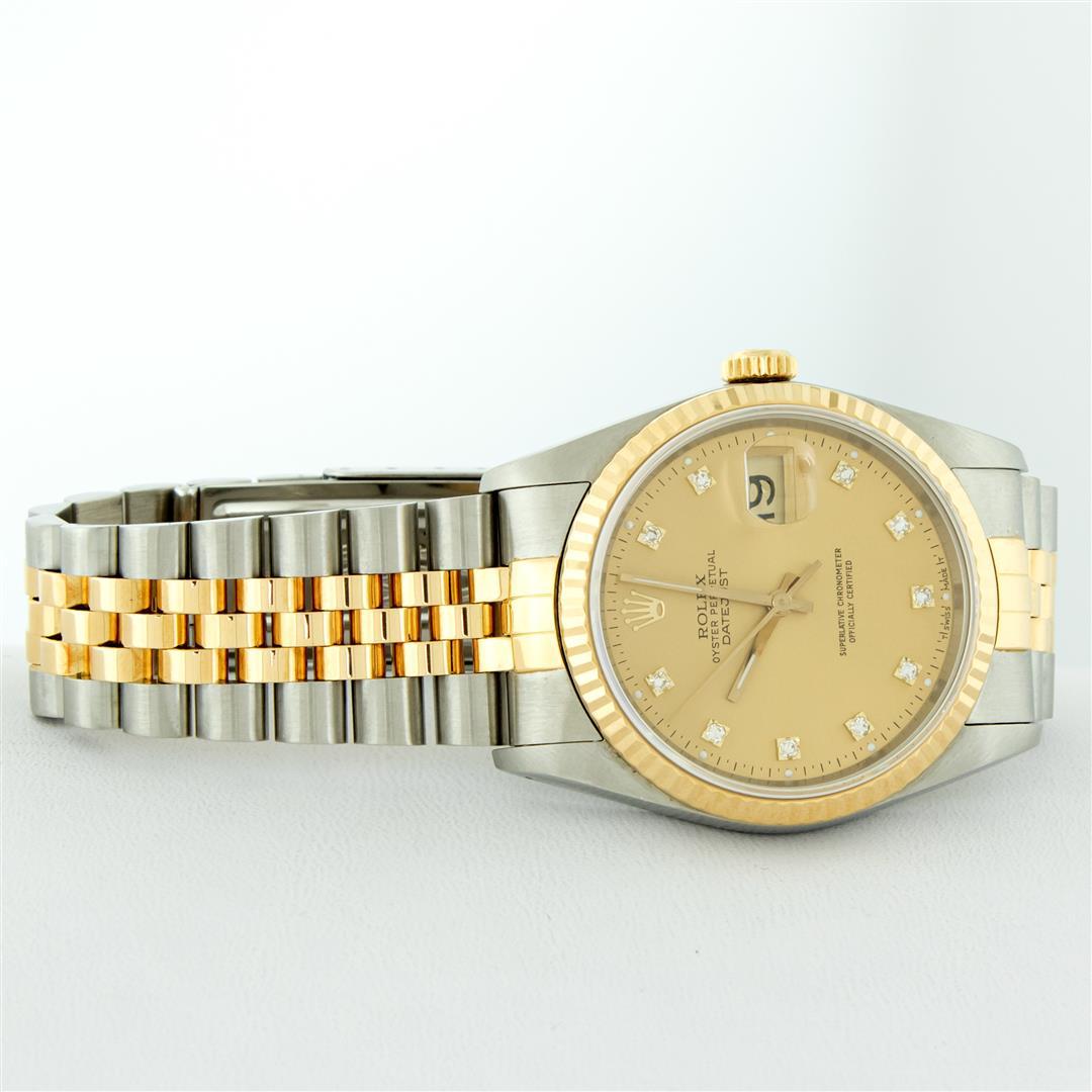 Rolex Mens 2T Factory Champagne Diamond Dial 14K Yellow Gold And Stainless Steel