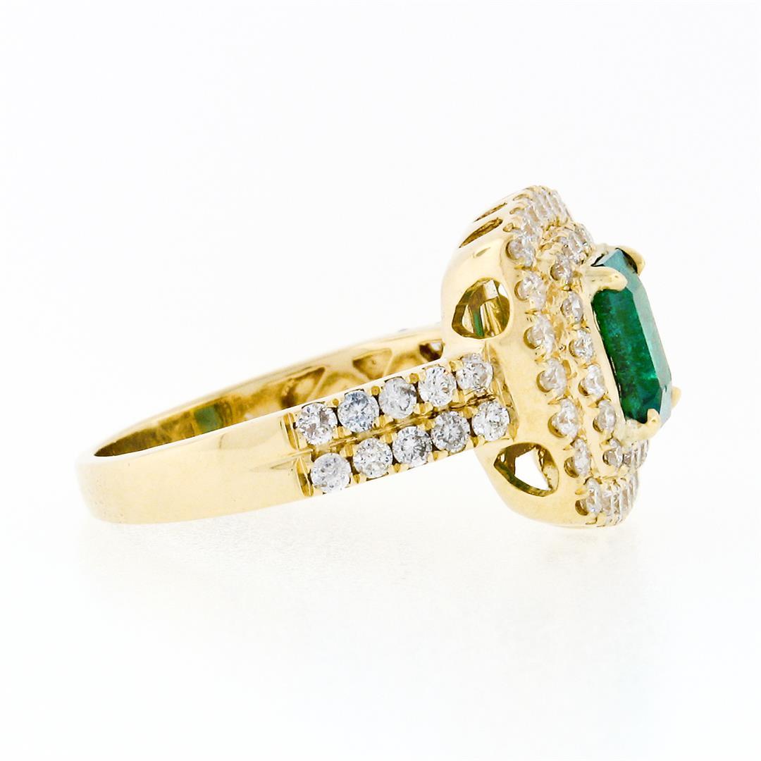 18K Gold 2.72 ctw GIA Fine Emerald & Double Halo Diamond Statement Cocktail Ring