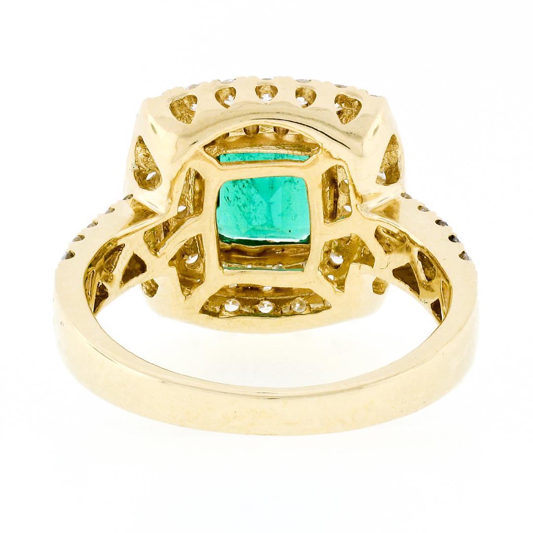 18K Gold 2.72 ctw GIA Fine Emerald & Double Halo Diamond Statement Cocktail Ring