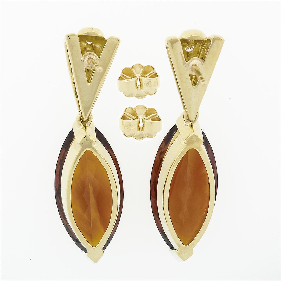 18k Gold 10.0 ctw Marquise Cut Fine Orange Citrine & Diamond Drop Dangle Earring