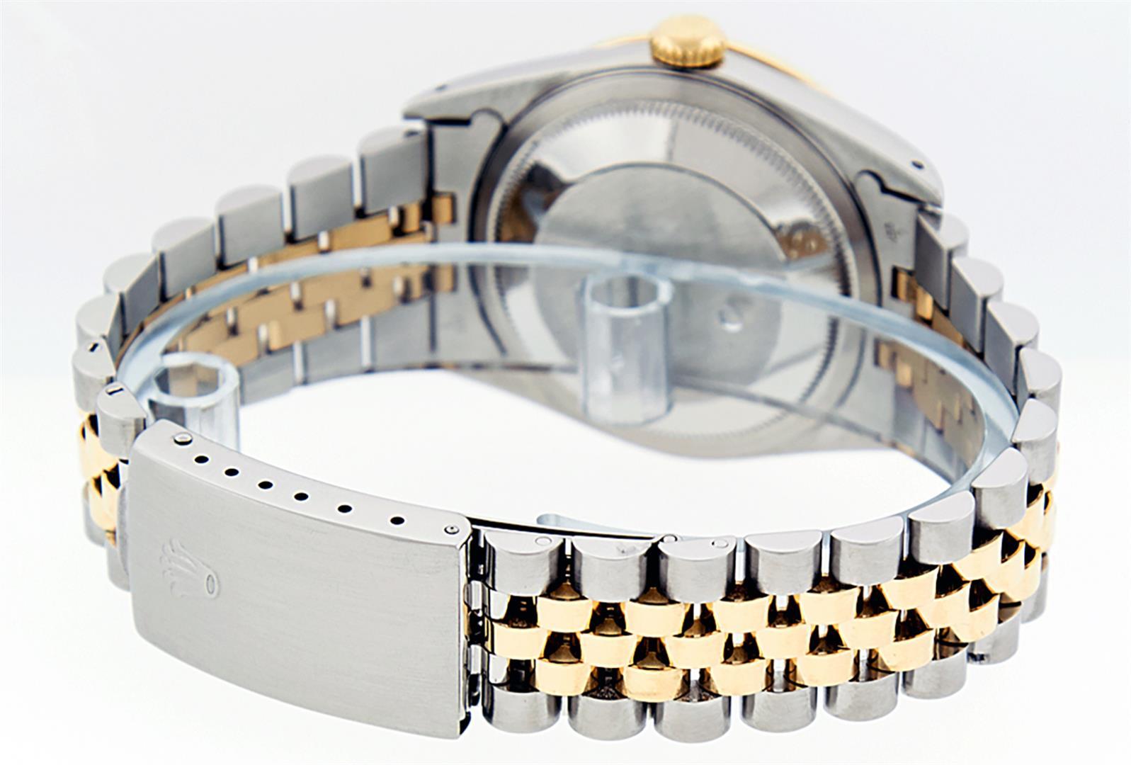 Rolex Mens Two Tone Black Diamond And Sapphire 36MM Datejust Wristwatch