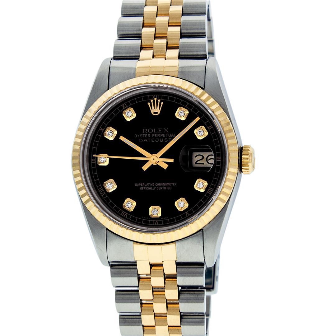 Rolex 36MM Two Tone Yellow Gold And Steel Black Diamond Datejust Wristwatch