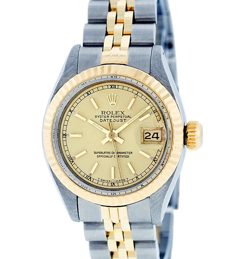 Rolex Ladies 2T Yellow Gold & Stainless Steel Champagne Index Wristwatch 26MM