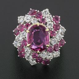 Vintage Platinum 6.90 ctw GIA Oval Pink Ceylon Sapphire Round Diamond Swirl Ring