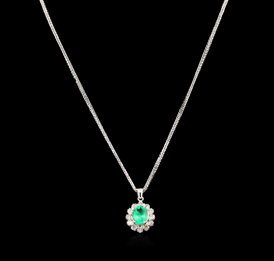 2.52 ctw Emerald and Diamond Pendant With Chain - 14KT White Gold