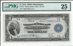 1918 $1 FRBN Federal Reserve Bank Note Philadephia PMG 25 Very Fine