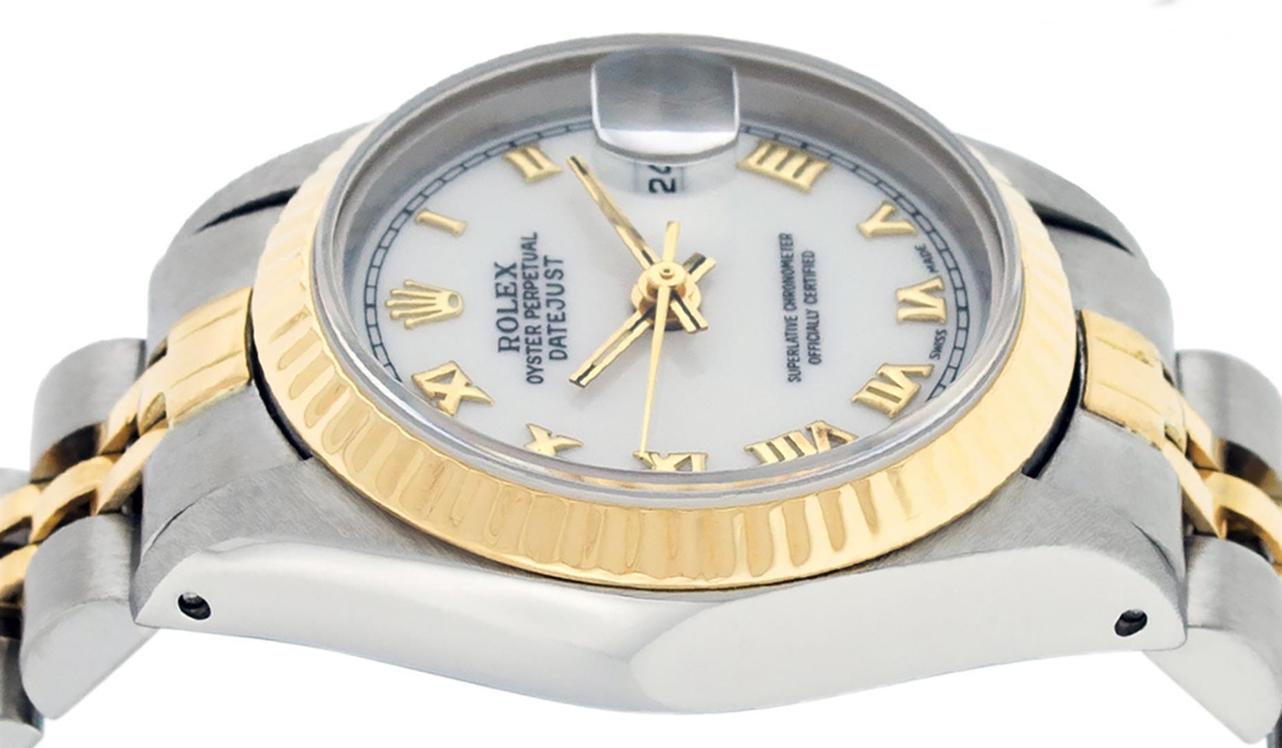 Rolex Ladies 2 Tone Yellow Gold & Stainless Steel White Roman 26MM Oyster Perpet