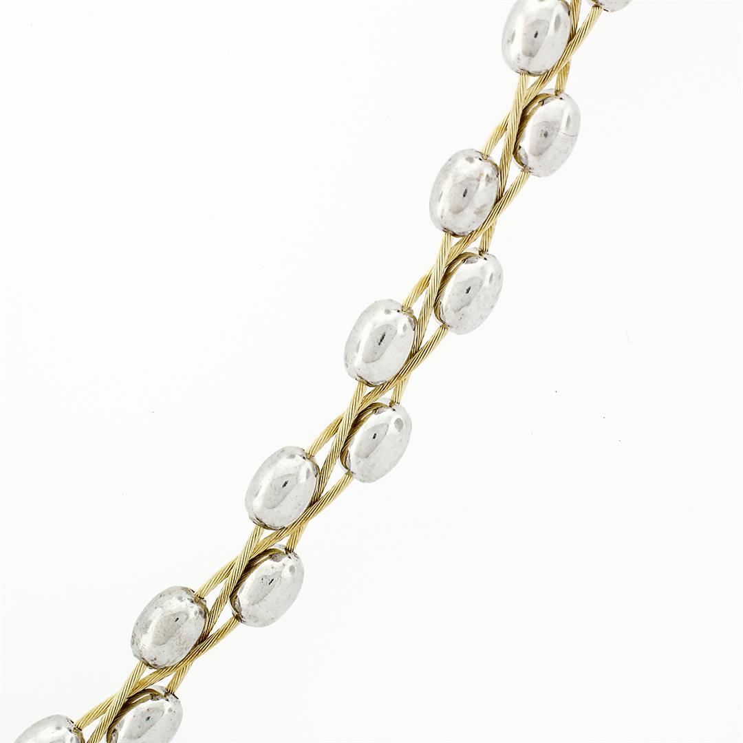 Fancy Solid 14k Yellow Gold Fine Woven Cable Collier Necklace White Gold Beads