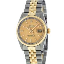Rolex Mens Quickset 14K Yellow Gold And Stainless Steel Champagne Index Datejust