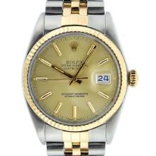 Rolex Mens 2T 14K Yellow Gold And Steel Quickset Champagne Index Datejust 36MM