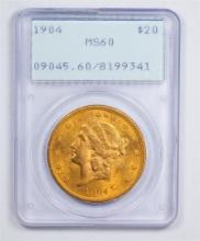 1904 $20 Double Eagle Gold Coin PCGS MS60
