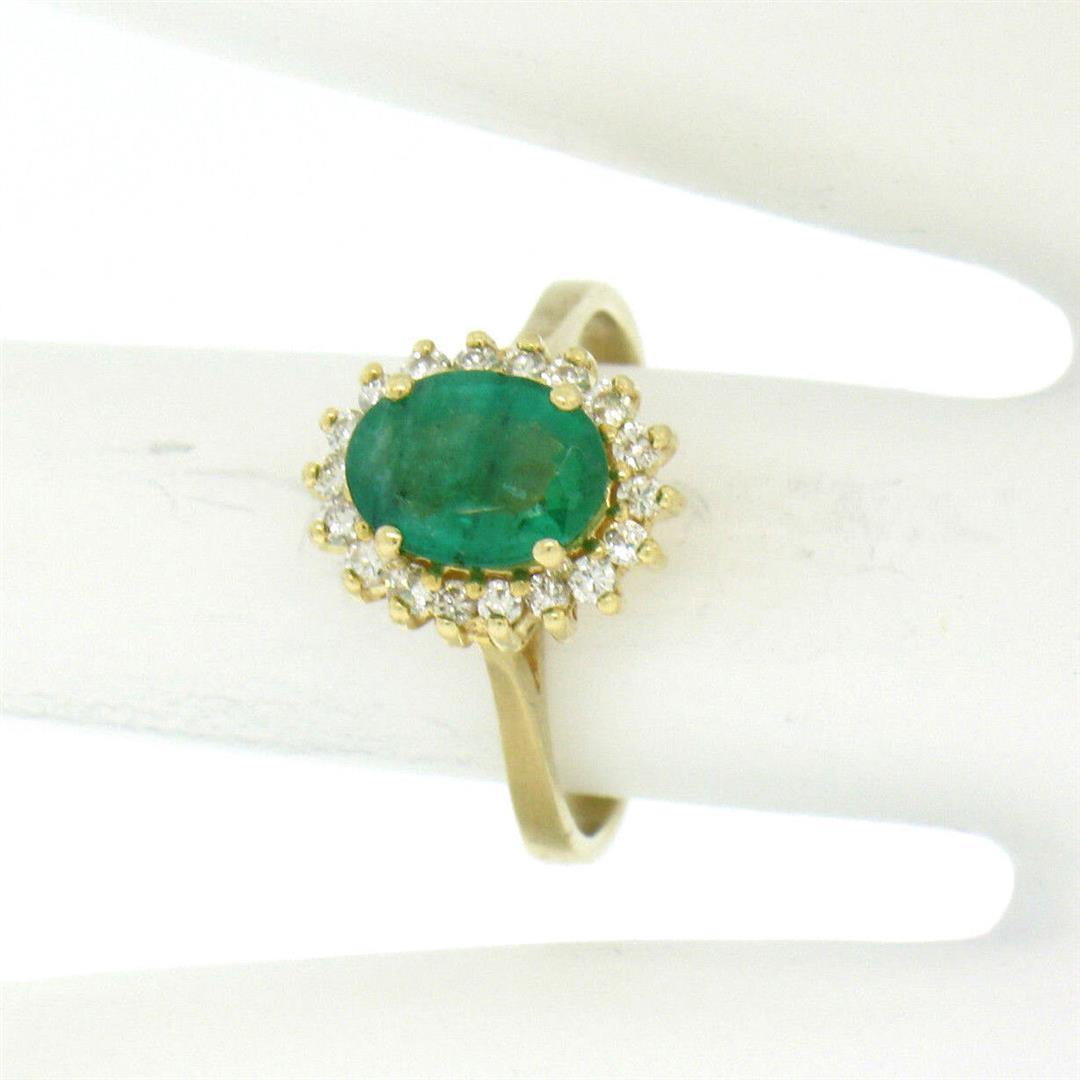 14k Yellow Gold 1.59 ctw FINE Oval Emerald Solitaire & Round Diamond Halo Ring