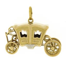 Antique 18K Gold Coach Carriage w/ Functional Wheels Collectible Charm Pendant