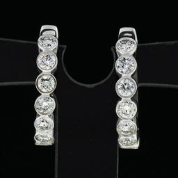 New 10K White Gold .49 ctw Round Brilliant Bezel Set Diamond Hoop Huggie Earring