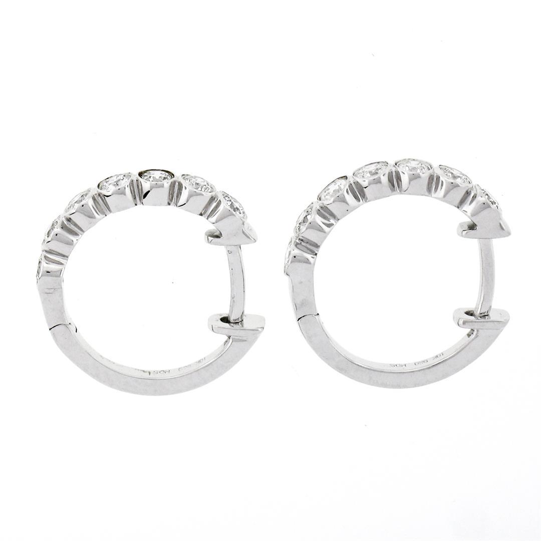 New 10K White Gold .49 ctw Round Brilliant Bezel Set Diamond Hoop Huggie Earring
