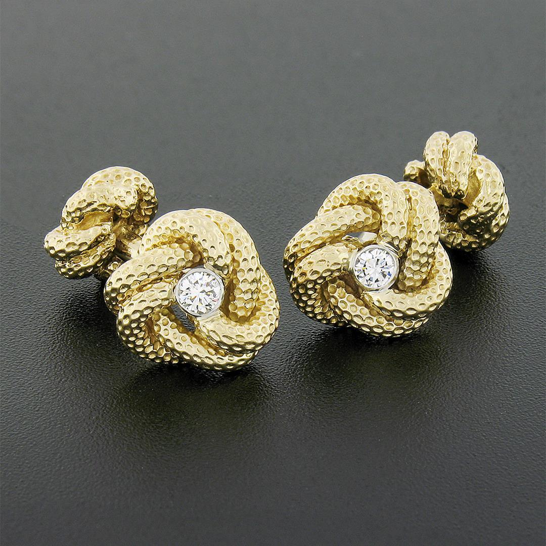 Tiffany & Co. 14k Gold .24 ctw Bezel Diamond Textured Infinity Love Knot Cufflin