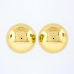 14k Yellow Gold Large Simple 14mm Polished Puffed Round Bead Ball Stud Earrings