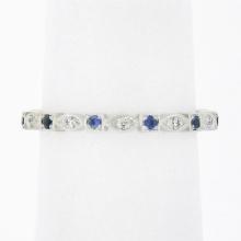 Vintage 18K Gold Diamond Sapphire Alternating Marquise Square Eternity Band Ring