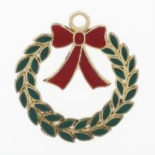 Vintage 14k Gold Christmas Wreath Green & Red Enamel Collectible Charm Pendant