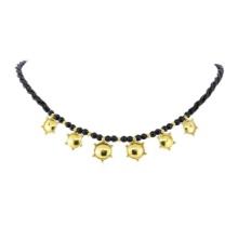 16 Inch Black Bead Station Necklace - 22KT Yellow Gold