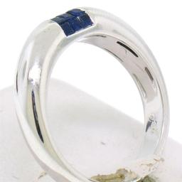 NEW 18k White Gold 0.65 ctw Invisible Set Royal Blue Princess Sapphire Band Ring