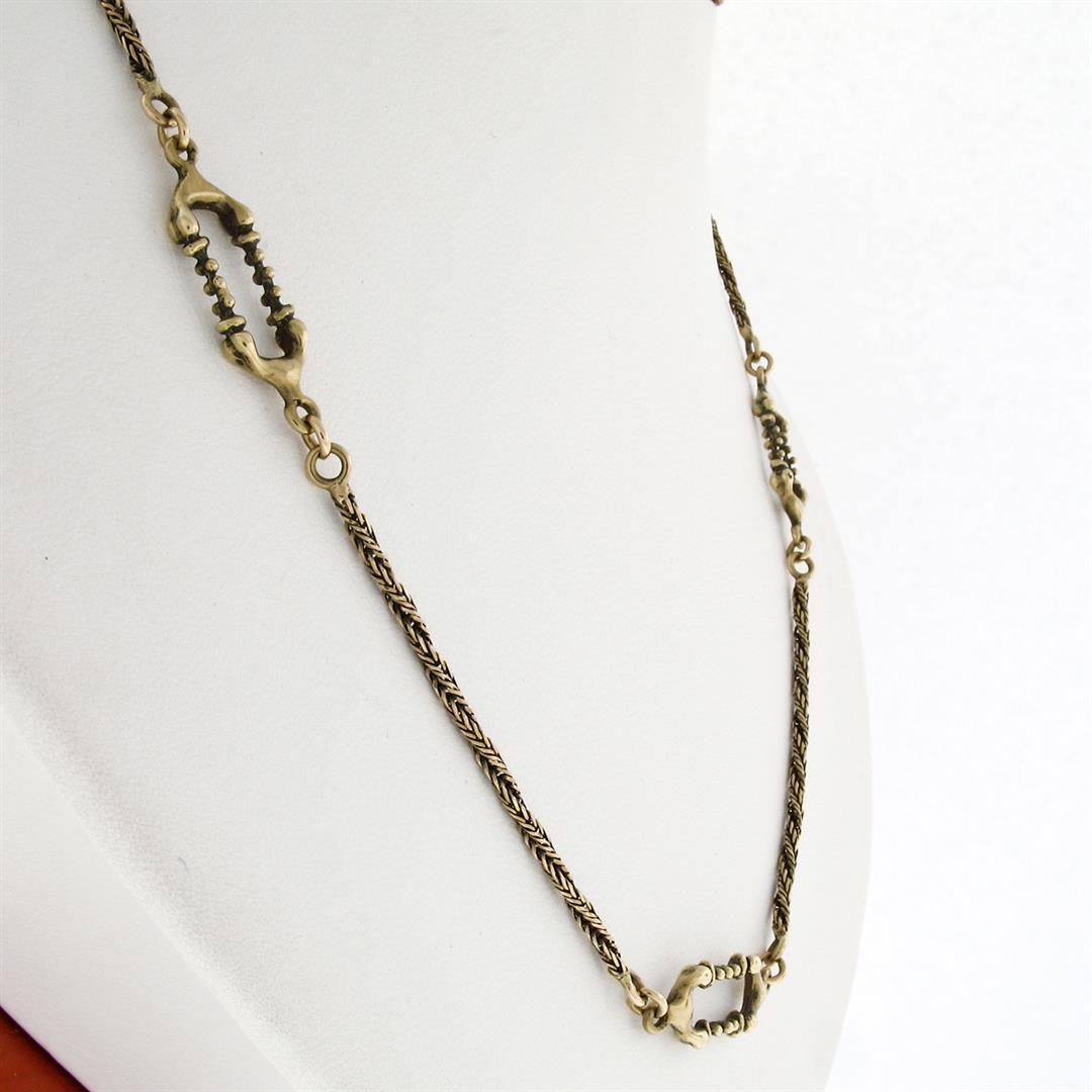 UNIQUE Vintage 18K Yellow Gold 20" Twisted & Open Bar Link Chain Necklace 16.08g
