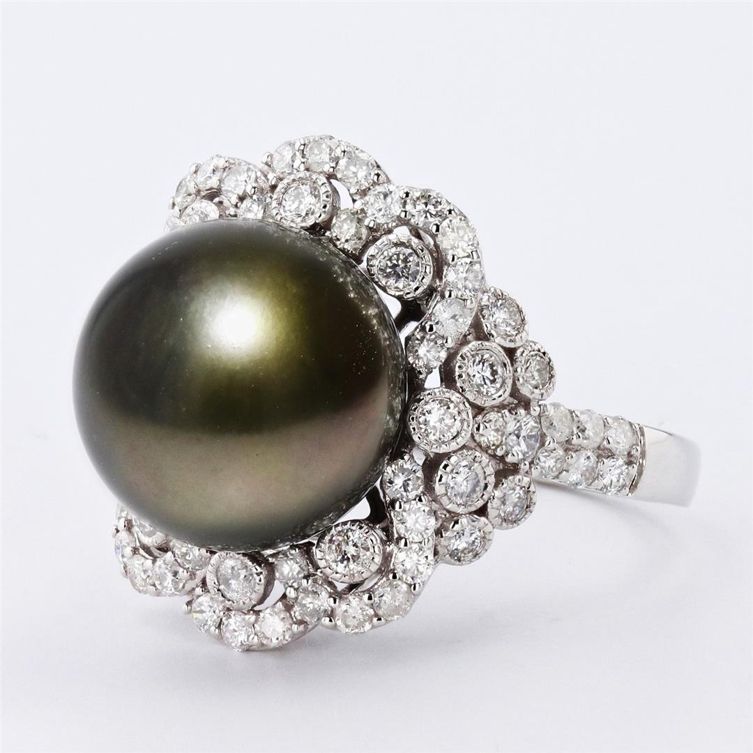 13mm Tahitian Pearl and 1.15 ctw Diamond 18K White Gold Ring