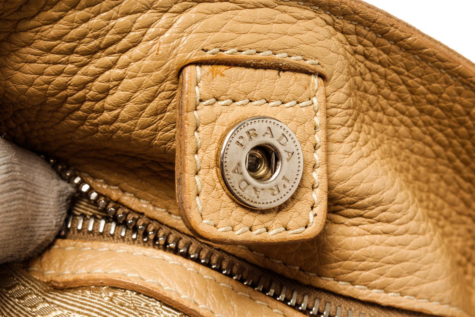 Prada Beige Grained Leather Vitello Daino Large Convertible Shopper Tote Bag