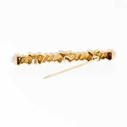 Estate 14k Gold Single Cut Diamond "X" Figure Satin Twisted Cable Bar Pin Brooch