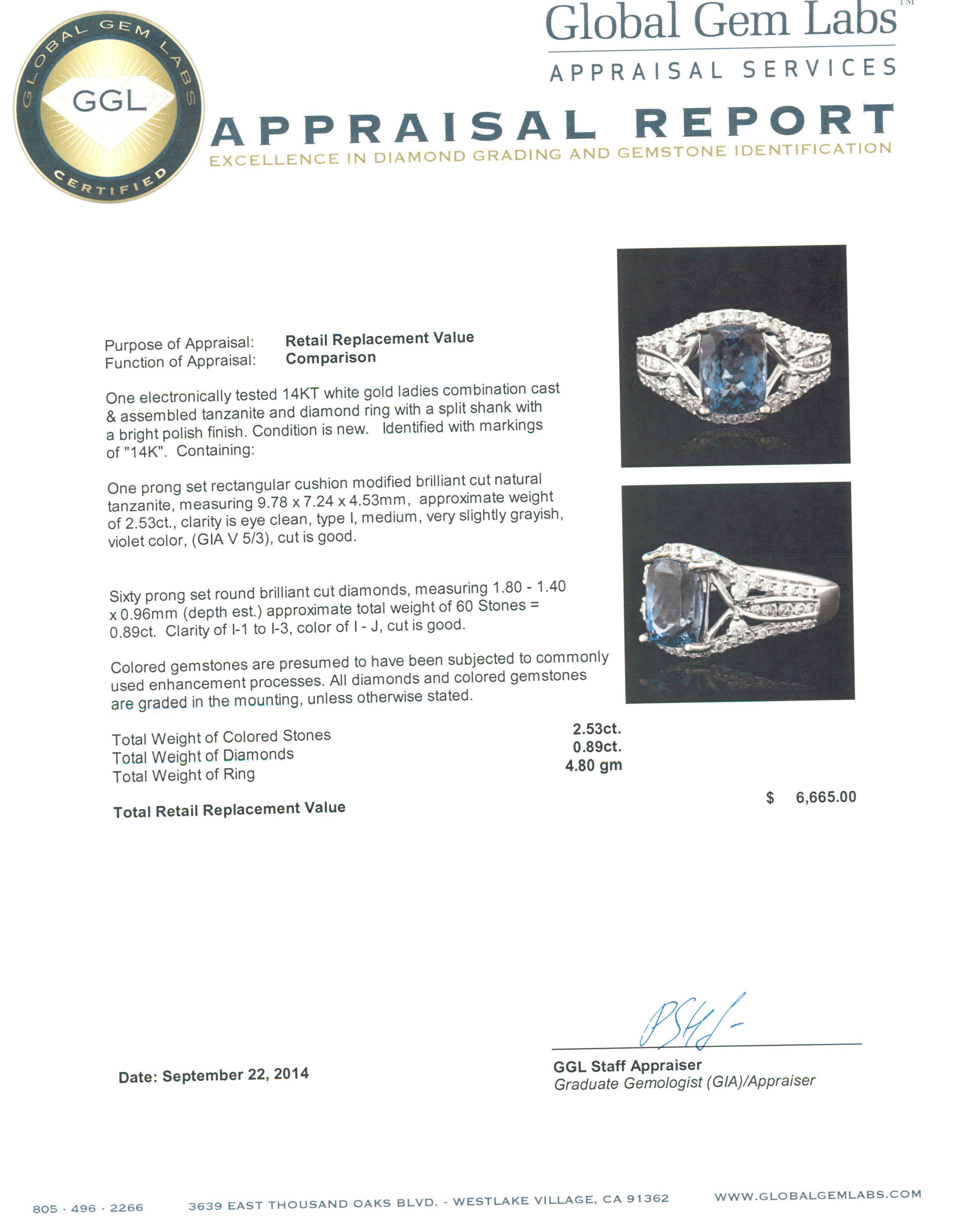 14KT White Gold 2.53 ctw Tanzanite and Diamond Ring