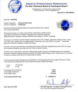 4.63 ctw Tanzanite and 0.54 ctw Diamond Platinum Ring