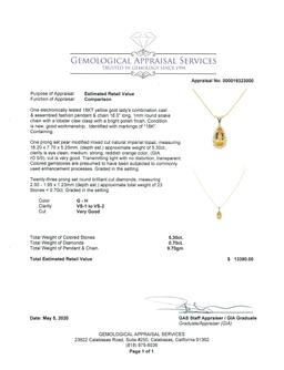6.00 ctw Imperial Topaz And Diamond Pendant & Chain - 18KT Yellow Gold