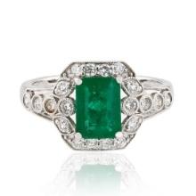 1.39 ctw Emerald and 0.39 ctw Diamond 18K White Gold Ring