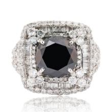 4.82 ctw Black CENTER Diamond 14K White Gold Ring (7.27 ctw Diamonds)