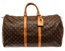 Louis Vuitton Brown Monogram Canvas Keepall 55 Travel Bag