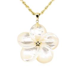 Plumeria Shaped Mother of Pearl Pendant and Chain - 14KT Yellow Gold