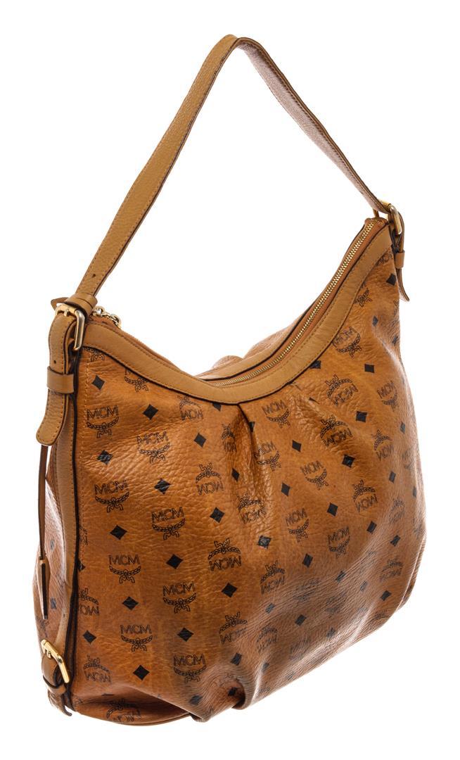 MCM Brown Canvas Leather Hobo Bag
