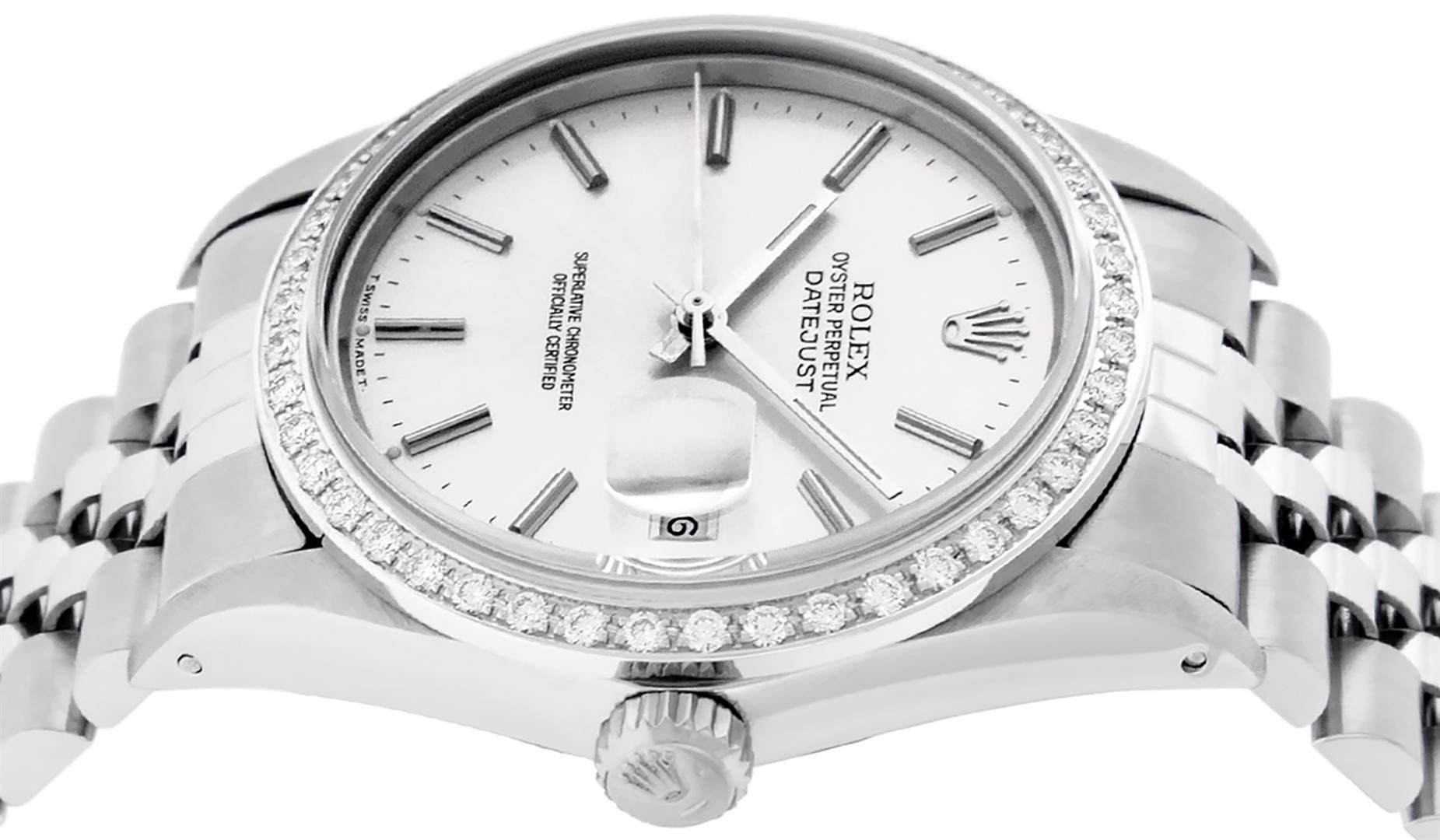 Rolex Mens Stainless Steel Silver Index 36MM Diamond Datejust Wristwatch