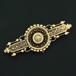 Vintage Victorian Revival 14K Yellow Gold Detailed Bead Work Bar Pin Brooch
