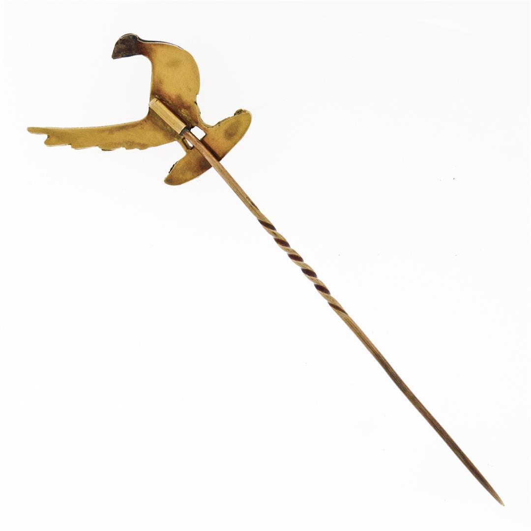Rare Antique Art Nouveau 18K Gold Ruby Enamel LARGE Detailed Pheasant Stick Pin
