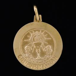 New Italian 14K Yellow Gold Round Textured Confirmation Medallion Charm Pendant