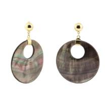 Black Mother of Pearl Coin Dangle Earrings - 14KT Yellow Gold