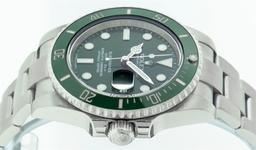 Rolex Mens Stainless Steel Green Dial Oyster Band 40mm "Hulk" Submariner Wristwa